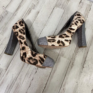 Sam Edelman Leopard Print Sparkle France Spectator High Heels Platform‎ Size 8M